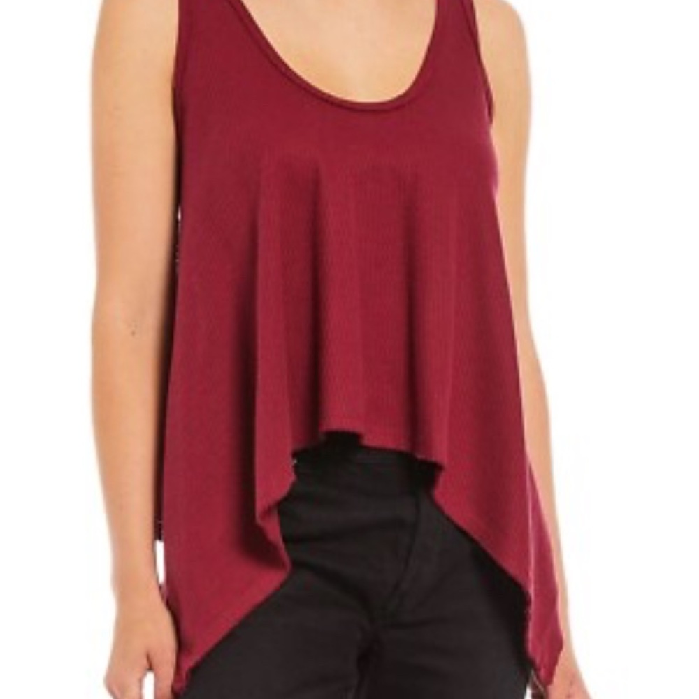 Free people burgundy gone gorgi asymmetric swing tank xs nwt